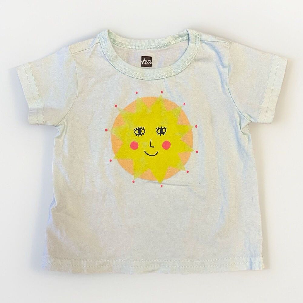 Tea Collection Size 6-9 Months Baby Graphic Tee Sunny Side Garden Party Blue